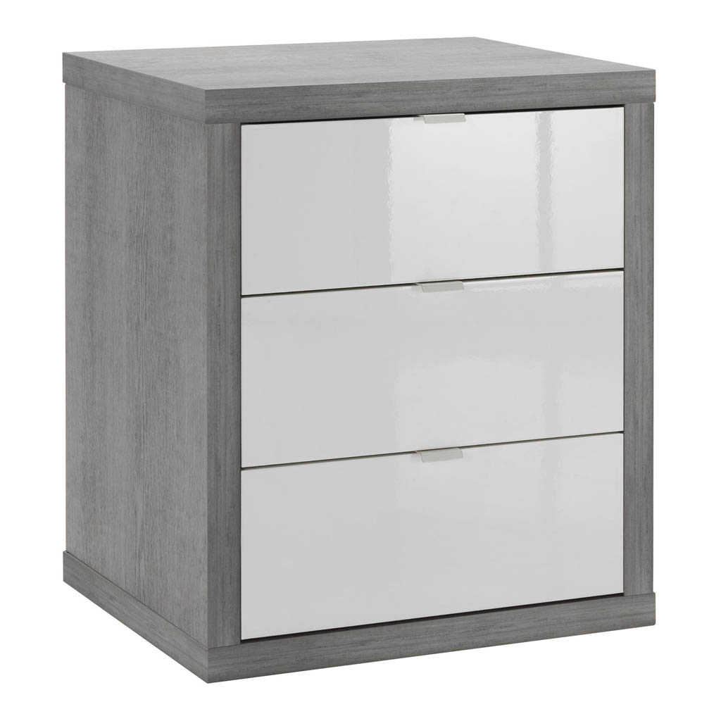 Chevet PRATICO 3 tiroirs blanc extérieur gris H65xL55xP45cm