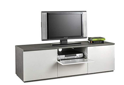 Meuble TV PRIVILEGIO 4 portes  Laqué Blanc contour gris