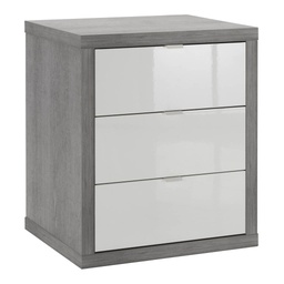 [COM-CT0737K56104] Chevet PRATICO 3 tiroirs blanc extérieur gris H65xL55xP45cm
