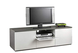 [COM-TV3256K56104] Meuble TV PRIVILEGIO 2 portes et 3 tiroirs Laqué Blanc contour gris